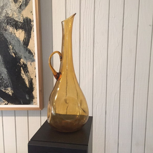 Tall Vintage Mid Century Amber Pitcher-Vase by Wayne Husted for Zeller Art Glass