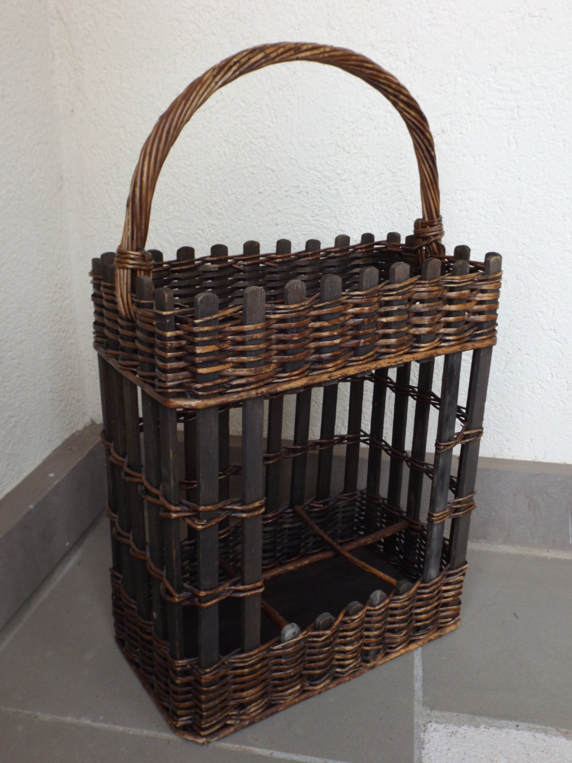 Large vintage wicker basket / bottle and glasses of wood and Etsy