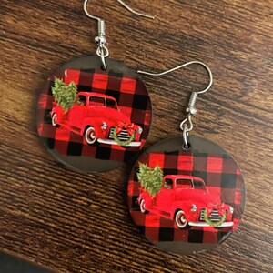 Red Truck Plaid Earrings