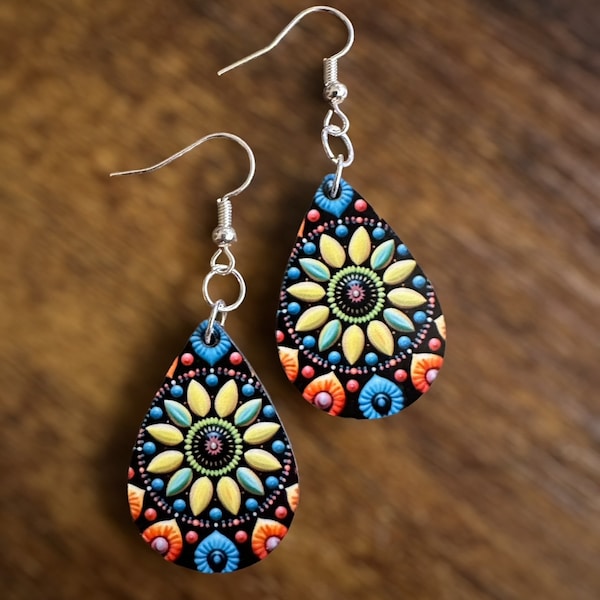 Yellow Mandala Earrings, Mandala earrings, Earrings with Mandalas, Colorful jewelry