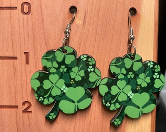 St. Patrick's Day Clover Earrings, Lightweight Shamrock Earrings