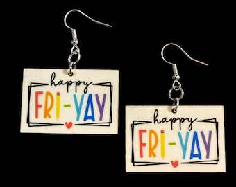 Pendientes «Feliz viernes, maestra», pendientes divertidos para el viernes, sin níquel