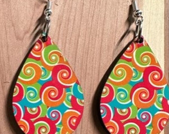 Vivid Color Swirls Teardrop Earrings, Bright earrings, colorful earrings, colorful jewelry