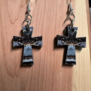 Blue Jean Small Cross Earrings, Cross Earrings, Christian jewelry, Christian gifts