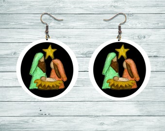 Nativity Scene Christmas Earrings, Baby Jesus Holiday Jewelry