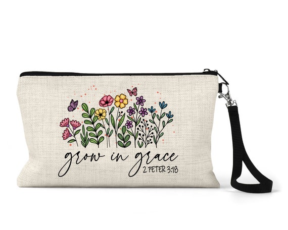 Wristlet Purse Grow in Grace Zippered Wristlet, Christian Gifts