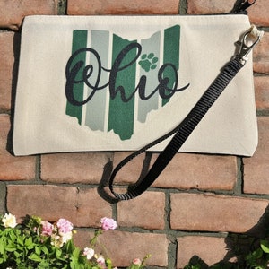 Bolso de mano Ohio verde y gris, Universidad de Ohio, OU Bobcats, monedero pequeño