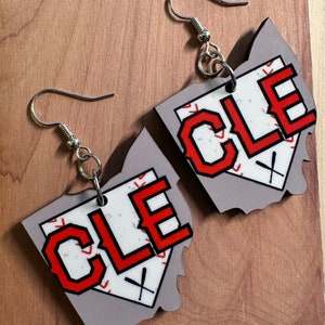 Cleveland Ohio Shaped Baseball Earrings, Cleveland baseball,