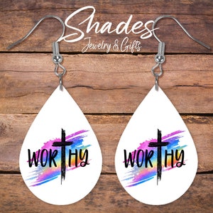 Worthy Cross Teardrop Earrings, Cross Jewelry, Cross Earrings, Handmade gift