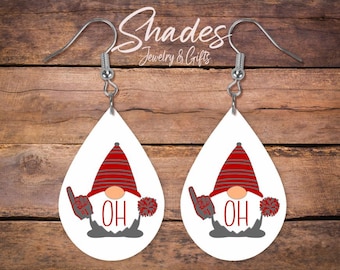 OHIO Buckeyes Gnome Earrings, Gift for Buckeye football fan,