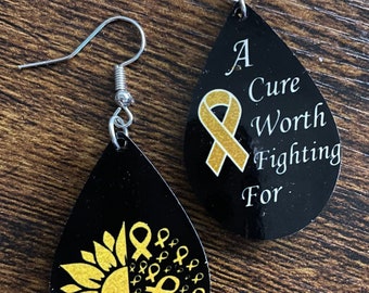 Childhood Cancer Awareness Earrings, Gold Ribbon Jewelry, Gold Ribbon for Childhood Cancer Support, give back to childhood cancer research