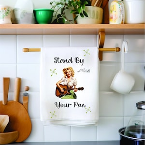 Keukenhanddoek Stand By Your Pan, retro woordspeling