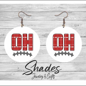 OHIO Scarlet and Grey Football Earrings, Ohio State Buckeye jewelry, Ohio State Football fan must have!