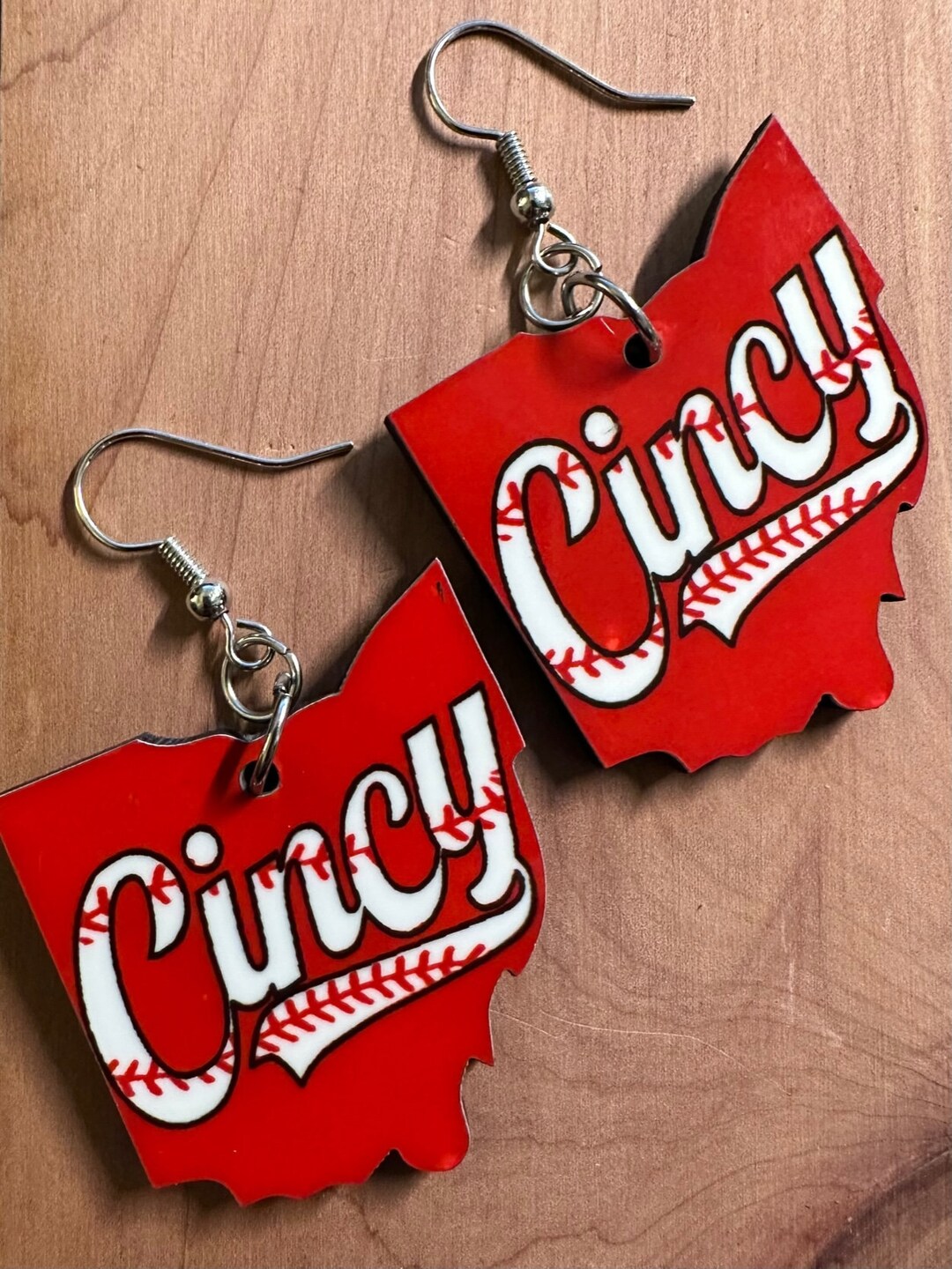 Cincy Ohio Shaped Baseball Earrings Cincinnati Reds Etsy