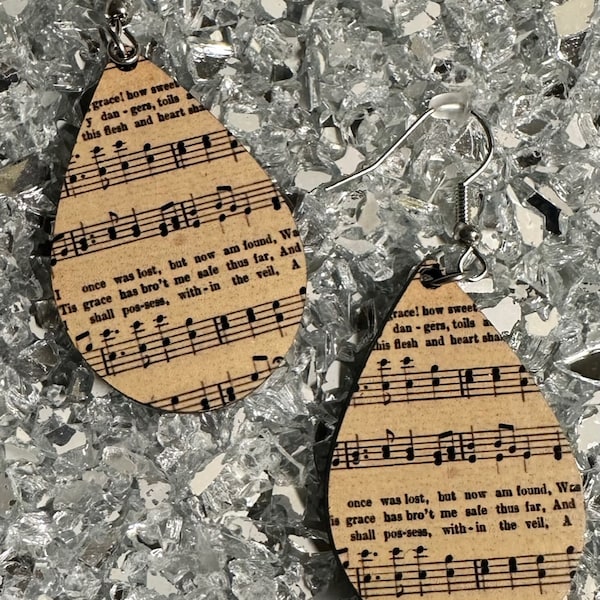 Amazing Grace Sheet Music Earrings, Religious Earrings, Christian Earrings, music earrings