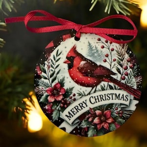 Cardinal Merry Christmas Ornament, Christmas ornament, Cardinal, Red Bird, Ornaments