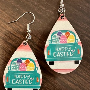 Easter Truck Teardrop Earrings