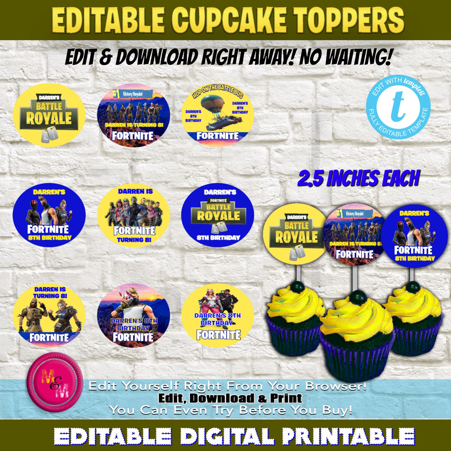 Editable Gamer Cupcake Toppers Printable Gamer Cupcake | Etsy