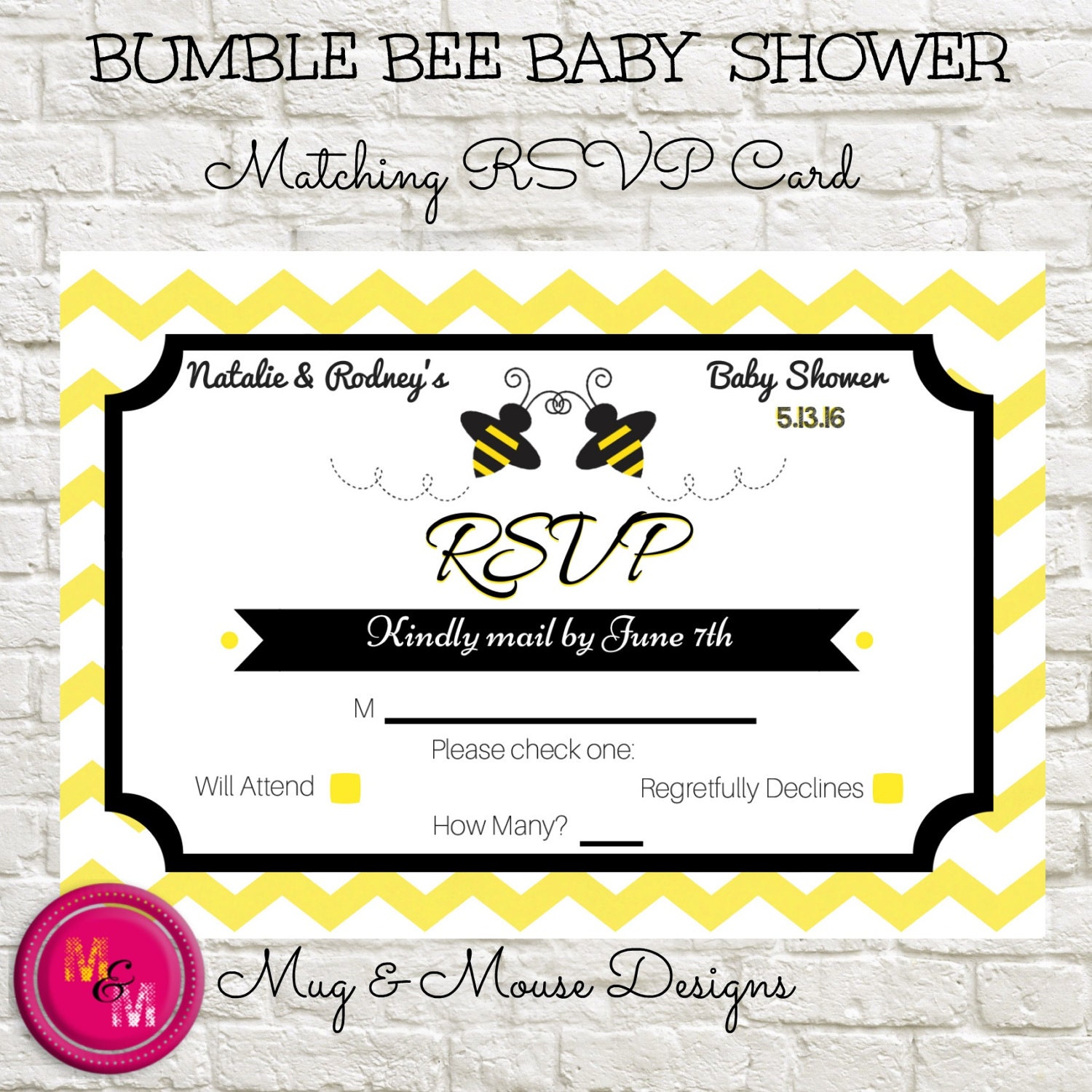 Bumble Bee Baby Shower Invitation RSVP Card Printable Print Etsy