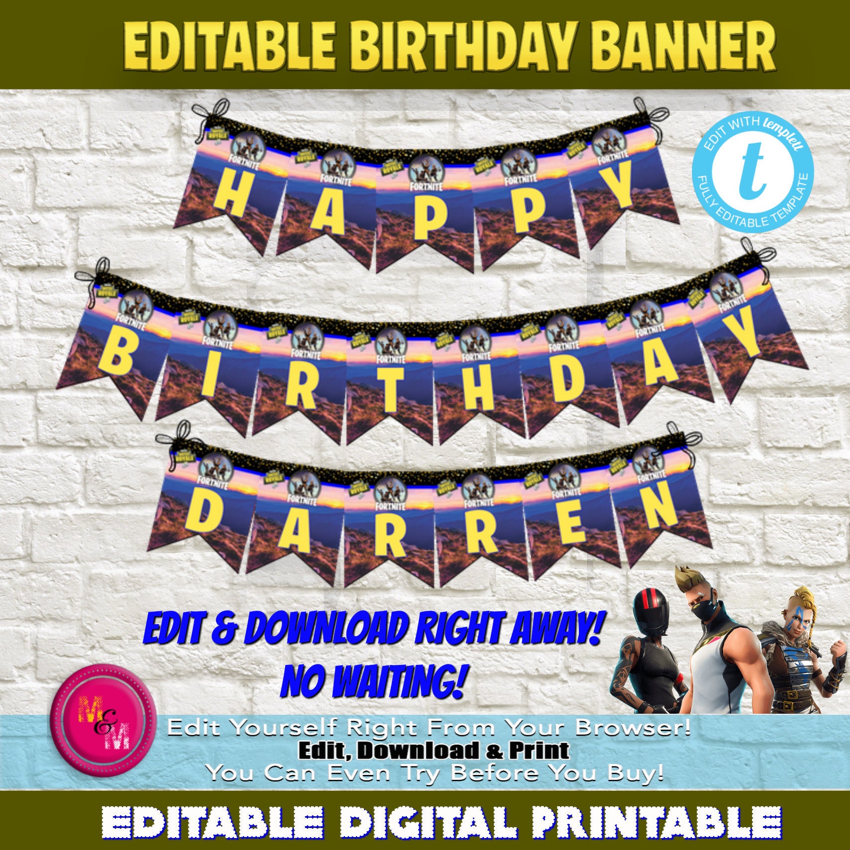 Editable Fortnite Birthday Banner Fortnite Birthday Flag | Etsy