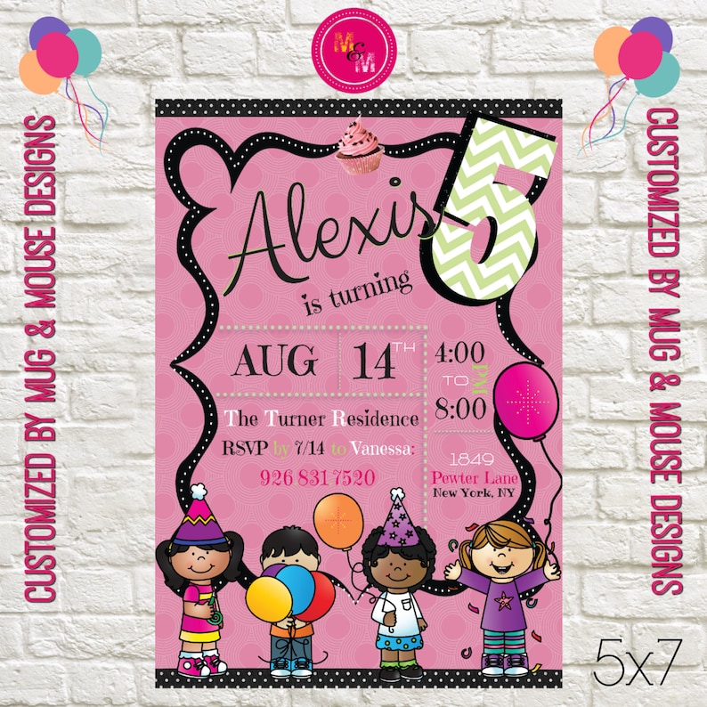 Cute Girl Birthday Party Invitation Printable Girl Birthday Etsy