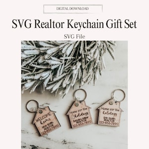 SVG Realtor Keychain Bundle | SVG Welcome Home Keychain | SVG Home for the Holidays | Custom Real Estate Keychain (Glowforge & Laser Ready)