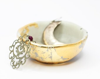 Mini Decorative Dish | Concrete Bowl | Trinket Tray | Trinket Dish | Ring Dish | Key Tray | Jewellery Dish | Gold Leaf | Catchall