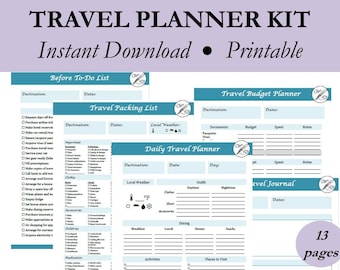 Pianificatore di viaggio, Lista dei bagagli da viaggio stampabile, Kit di pianificazione del viaggio stampabile, Diario di viaggio, Lista di controllo del viaggio, Pianificatore di vacanze
