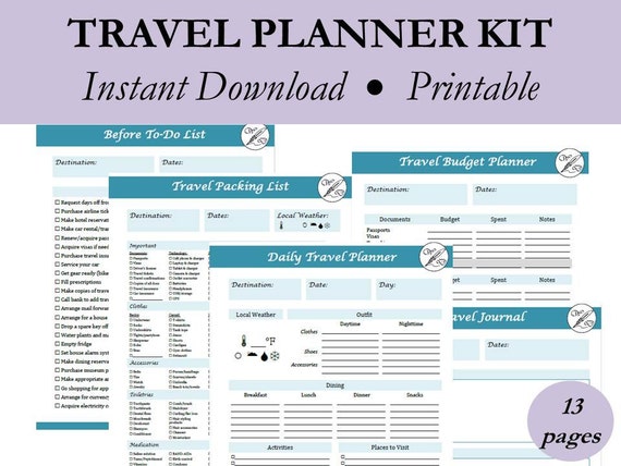 Travel Planner, Printable Travel Packing List, Printable Travel