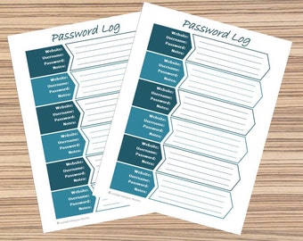 Conservatore password stampabile, Password Wi-Fi stampabile, Libro delle password Internet, Diario delle password, Taccuino delle password, Localizzatore nome utente, Registro di accesso