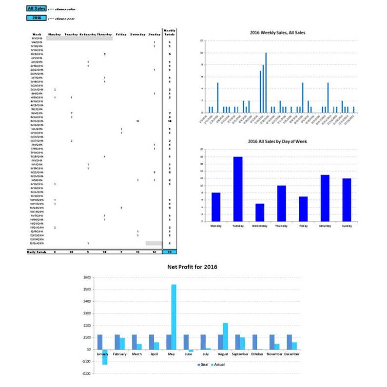 May include: A bar chart showing net profit for 2016. The chart shows the actual profit and the target profit for each month. The actual profit is shown in blue and the target profit is shown in light blue. The chart shows that the actual profit was lower than the target profit for most months.