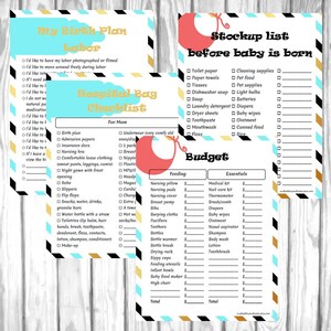 Peut inclure: Une liste de contr&ocirc;le imprimable pour se pr&eacute;parer &agrave; l'arriv&eacute;e d'un nouveau b&eacute;b&eacute;. La liste est divis&eacute;e en trois sections&nbsp;: Mon plan d'accouchement, Liste de courses avant la naissance du b&eacute;b&eacute; et Budget. La liste comprend des articles tels que les essentiels du sac d'h&ocirc;pital, les fournitures pour b&eacute;b&eacute;, ainsi que les essentiels pour l'alimentation et les soins m&eacute;dicaux.