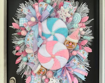 Whimsical Candyland Christmas Wreath Pastel Swirl Lollipop Holiday Door ...