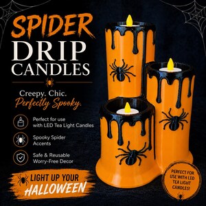 3D Printed Halloween Candles, Spider Halloween Decor, LED Tea Light Holder, Halloween Centerpiece, Spooky Table Decor, Gothic Decor