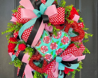 Valentines Day Heart Wreath: Floral Front Door Decor