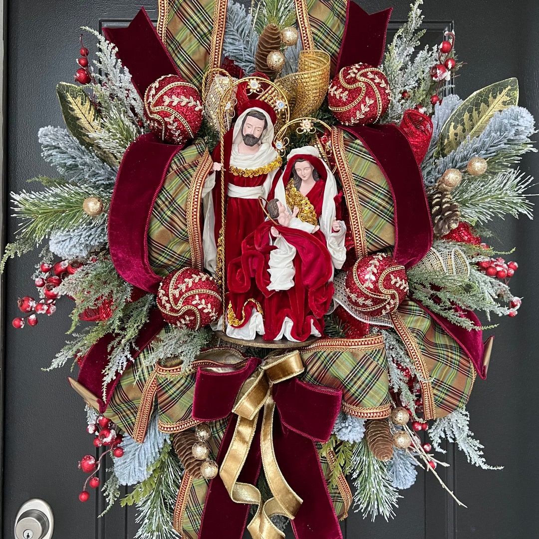 Nativity Wreath for Front Door Christmas Wreath Manger Etsy