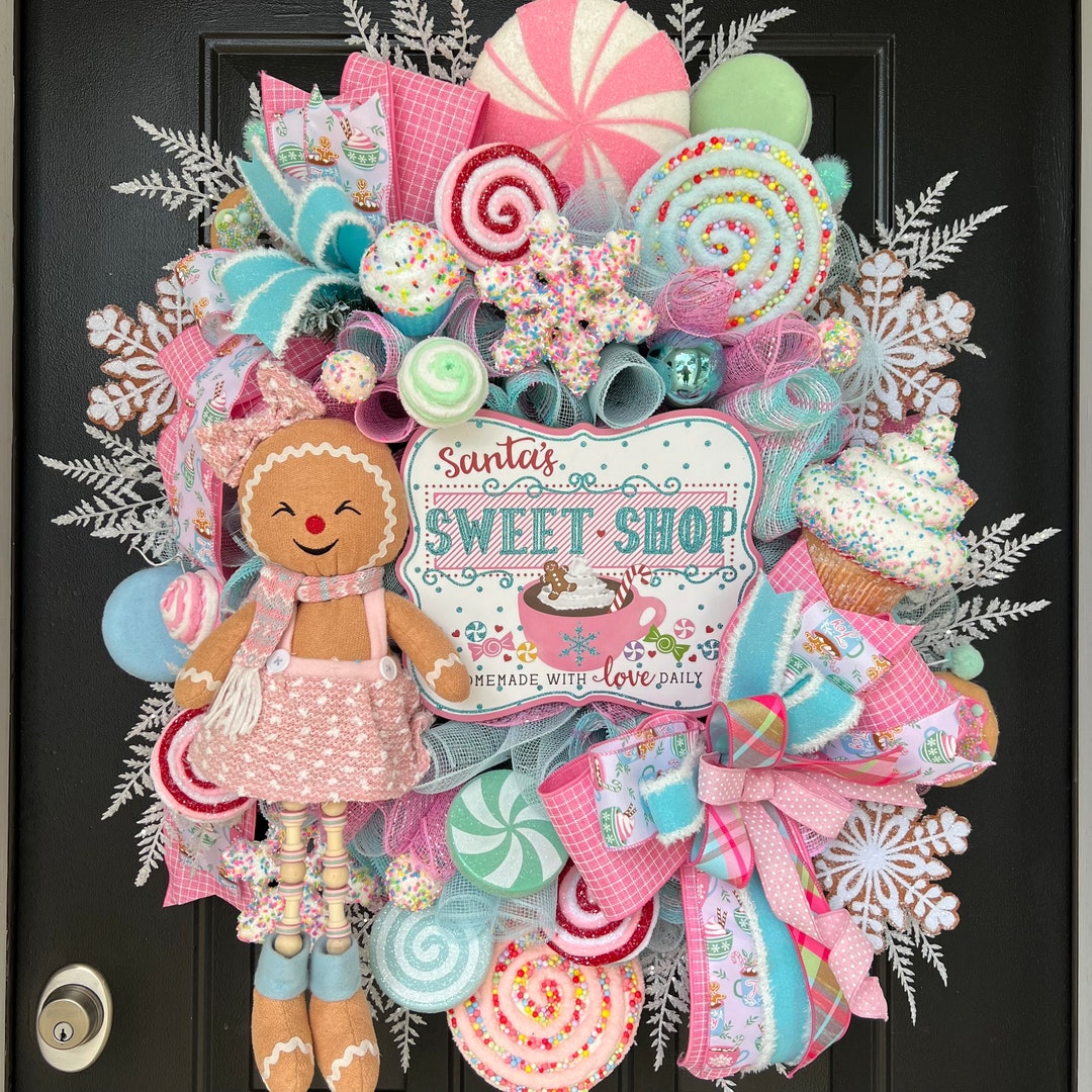 Gingerbread Christmas Holiday Wreath for Front Door, Candyland Wreath ...