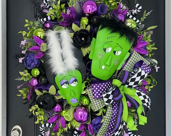 Frankenstein Halloween Wreath: Whimsical Monster Front Door Decor