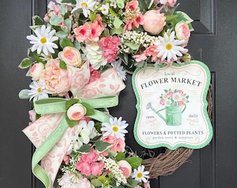 Handmade Spring Peony & Daisy Wreath: Rustic Farmhouse Decor