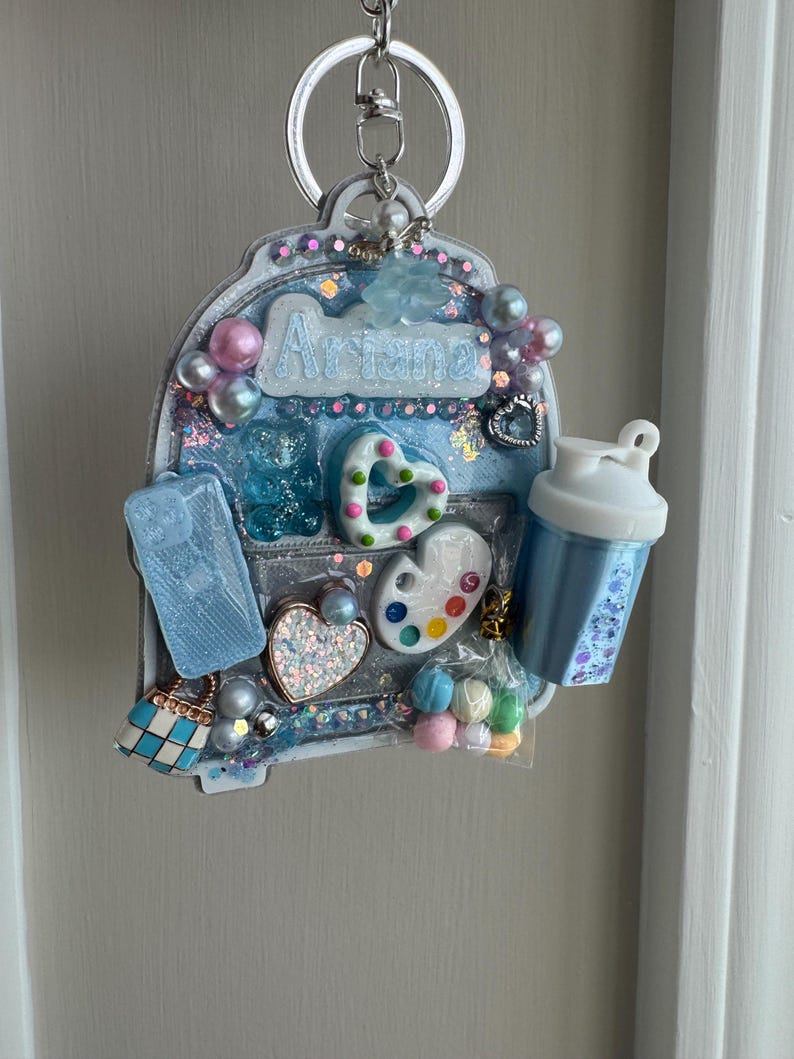 Decorated Keychains Personalized Art Backpack Charm – Blue Glitter Artist Keychain - Etsy