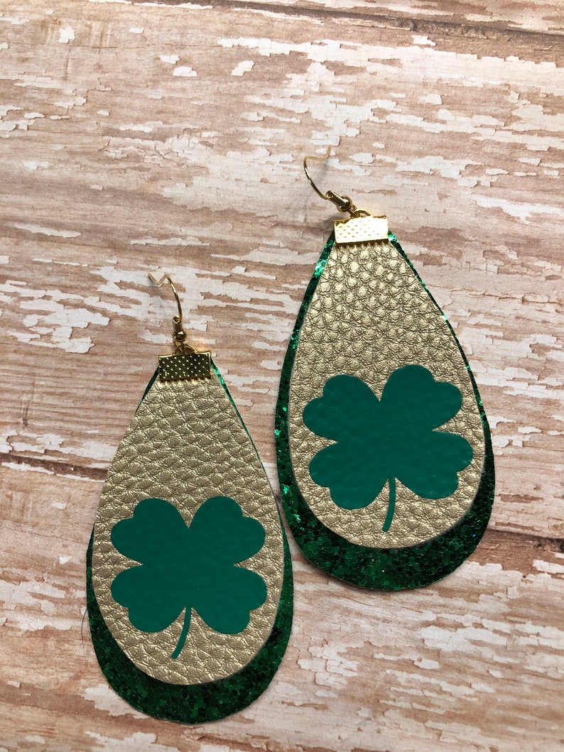 Clover earrings St. Patricks earrings gold and green | Etsy