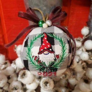 Buffalo check gnome Christmas ornament