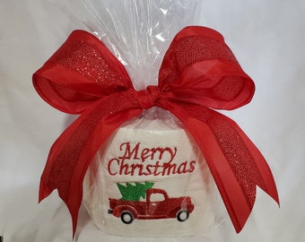 Embroidered Red Truck with Red Bow Toliet Paper decor