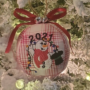 Red Embroidered Snowman Ornament