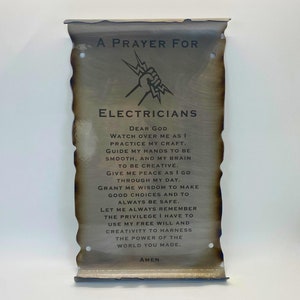 Metal Electrician&#39;s Prayer Scroll, Electrician gifts, electrician prayer, metal wall hanging,  rugged decor wall art