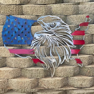 United States American flag with Eagle, eagle flag, metal flag, metal art, patriotic decor, bald eagle