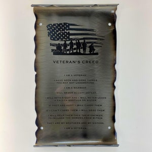 Veterans Creed Metal Scroll, veteran gift, Fourth of July, Memorial Day, patriot day, flag day, pow mia, rustic decor