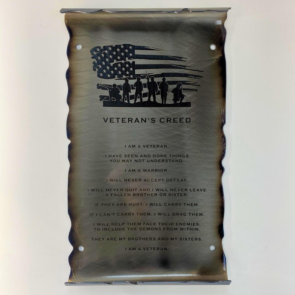 Veterans Creed Metal Scroll, veteran gift, Fourth of July, Memorial Day, patriot day, flag day, pow mia, rustic decor