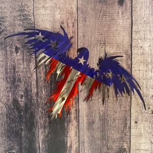 American Bald Eagle metal art dark blue, American flag, rising eagle, metal flag wall art, War bird, wall decor, retirement gift, war bird