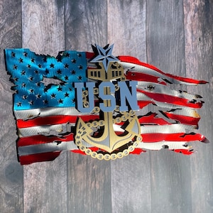 Officially Licensed US NAVY Senior Chief Tattered Flag metal art military promotion military retirement